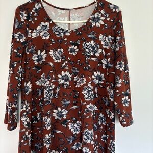 Garnet Hill Trapeze Floral 3/4 Sleeve Dress